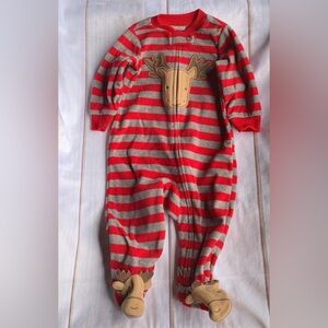 Child of Mine Reindeer Red and Gray Fleece Footed One Piece Size 3-6m